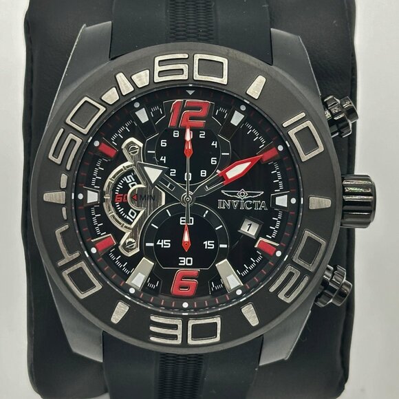NEW Invicta Men TURBO Pro Diver 50MM BLACK Dial Chronograph SS BLACK Strap Watch - Picture 3 of 10